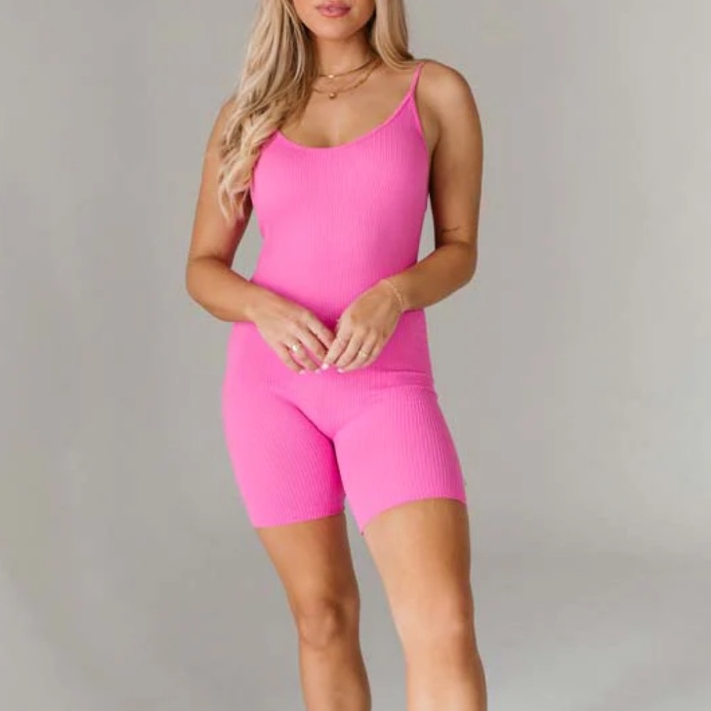 NEW RIBBED HOT PINK ROMPER, small/medium